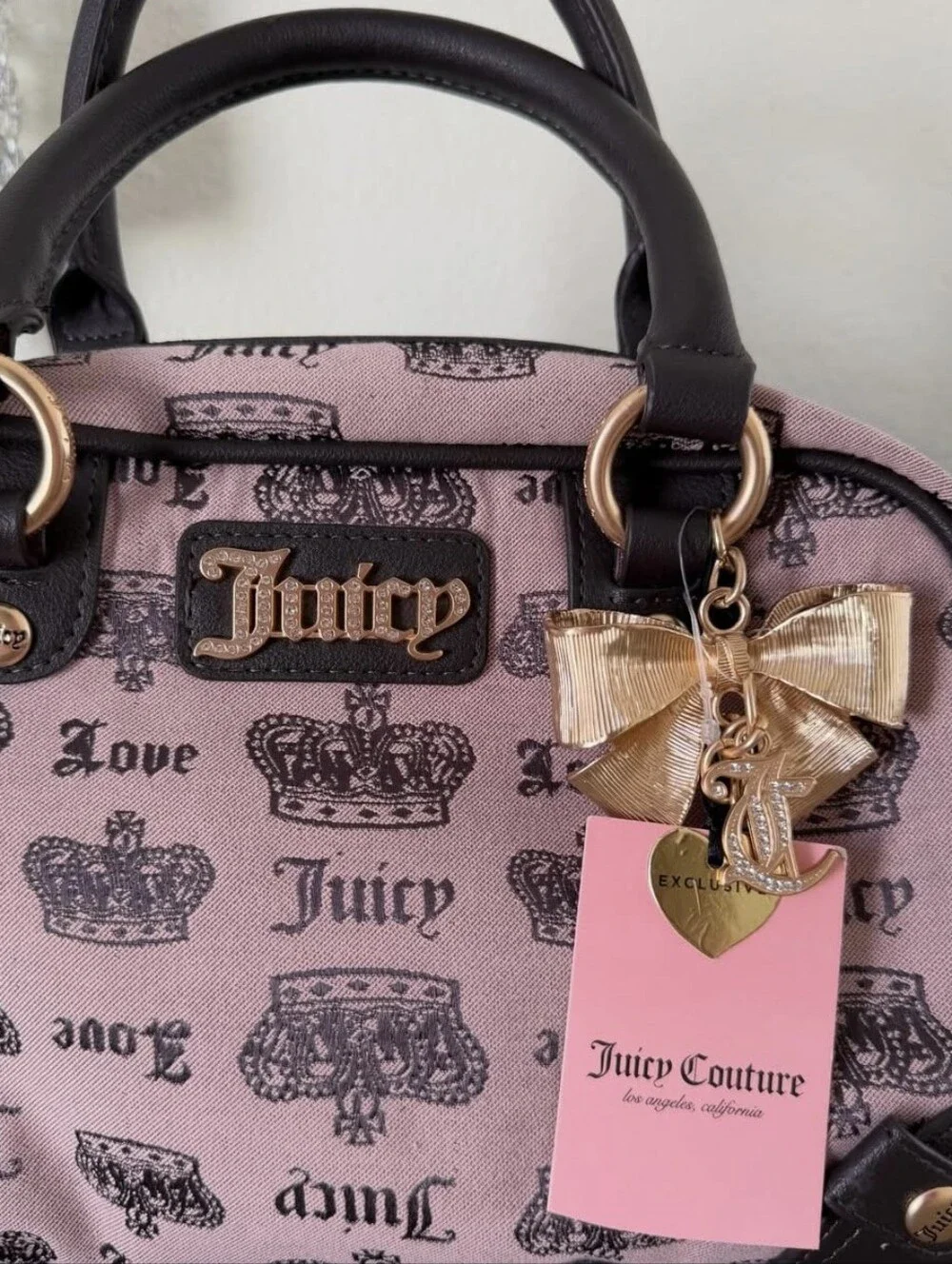 Juicy Couture Pink Crown-Print Satchel Handbag